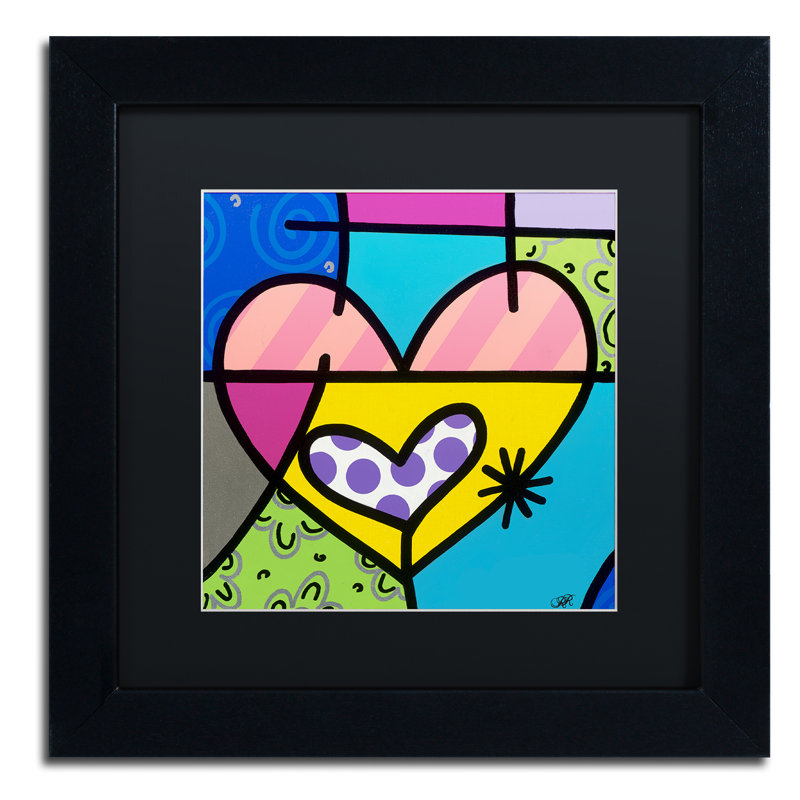 Colorful Abstract Hearts Framed Canvas Print in Black Frame