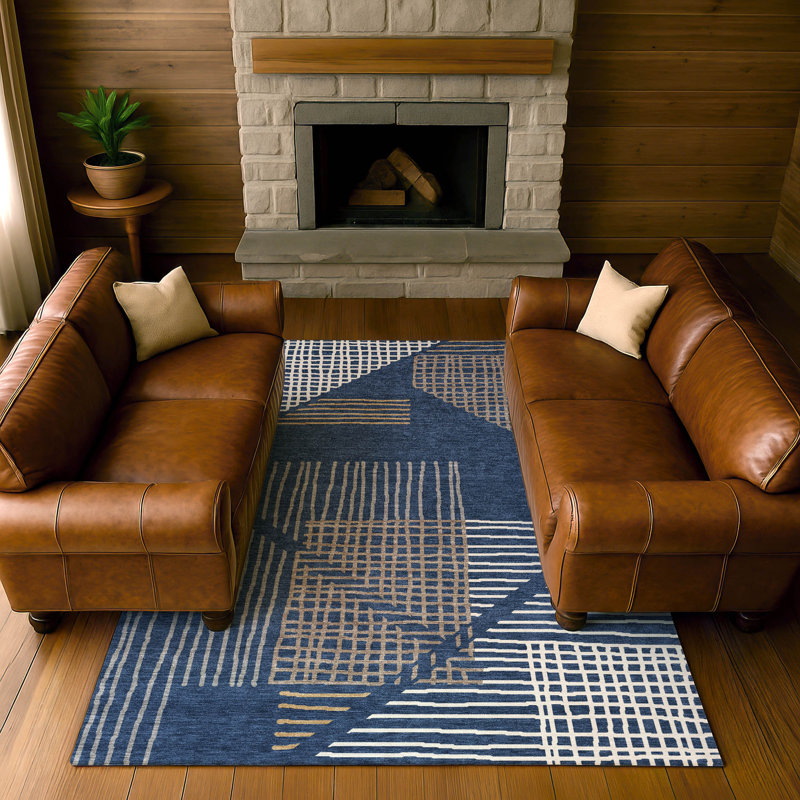 Premium Machine Washable Mayfield AMF2270 Striped Rug, Navy, 10' x 14'