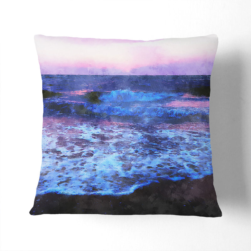 Pretty Beach Sunset Cushion with Filling, 40cm H x 40cm W x 15cm D, Stone