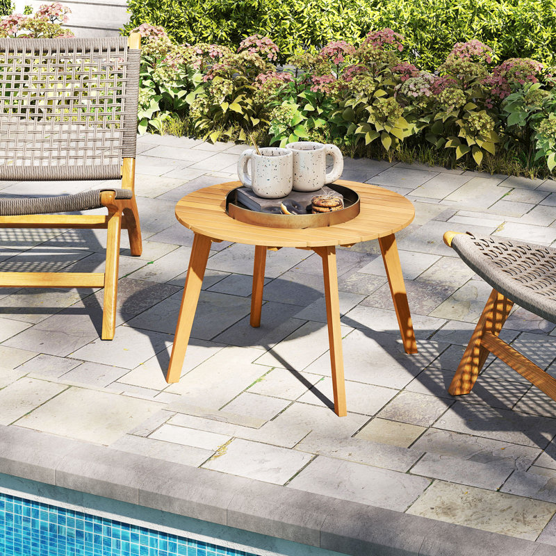  Outdoor Acacia Wood Side Table Patio 24.5'' Round End Table w/ Slatted Tabletop, 1