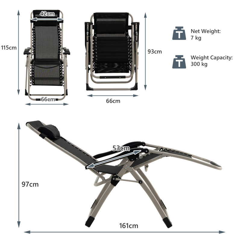 Ako 161cm Long Reclining Zero Gravity with Cushions