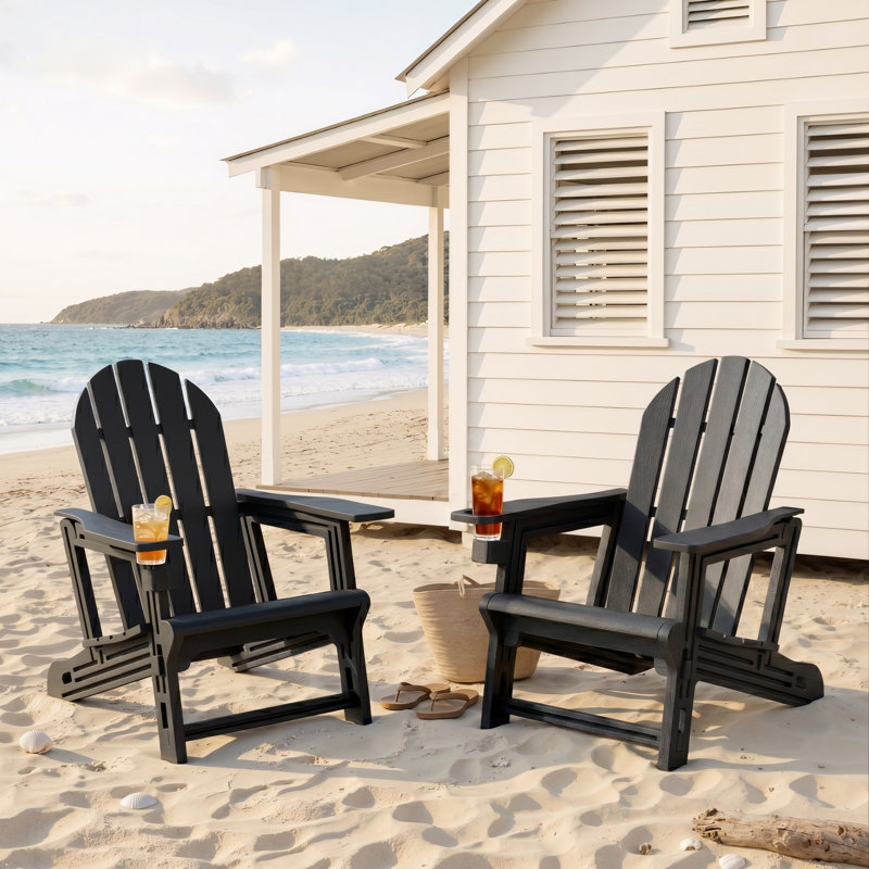 Chaise Adirondack d'extérieur en PEHD avec assemblage sans outil, Black, 2