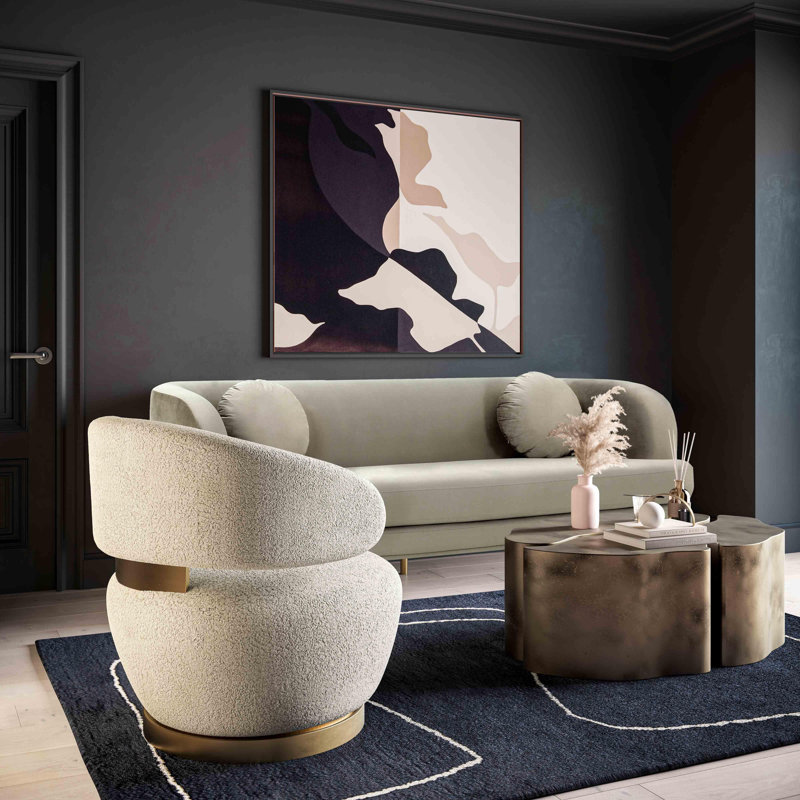 Fauteuil demi-tonneau Bernadett, Fausse fourrure beige
