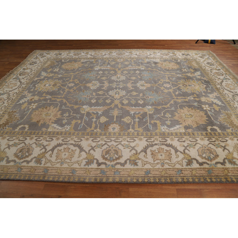 Tapis géométrique gris Oushak 9 x 12