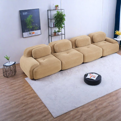 Ergonomic 4-seat Corduroy Sofas, Camel, No Assembly For Home