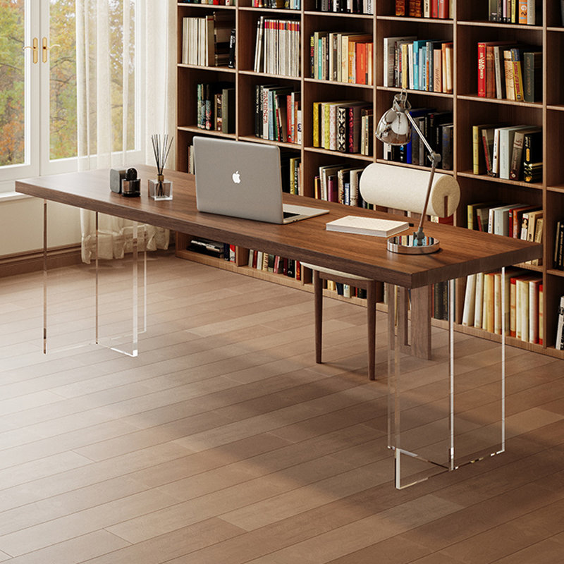 Tan+Clear Rectangular Solid Wood+Acrylic desks, 29.53" H x 55.12" W x 27.56" D