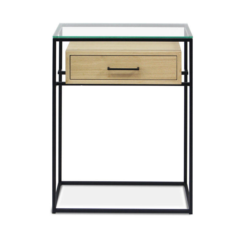 Damarii Glass Top End Table, Natural, Black