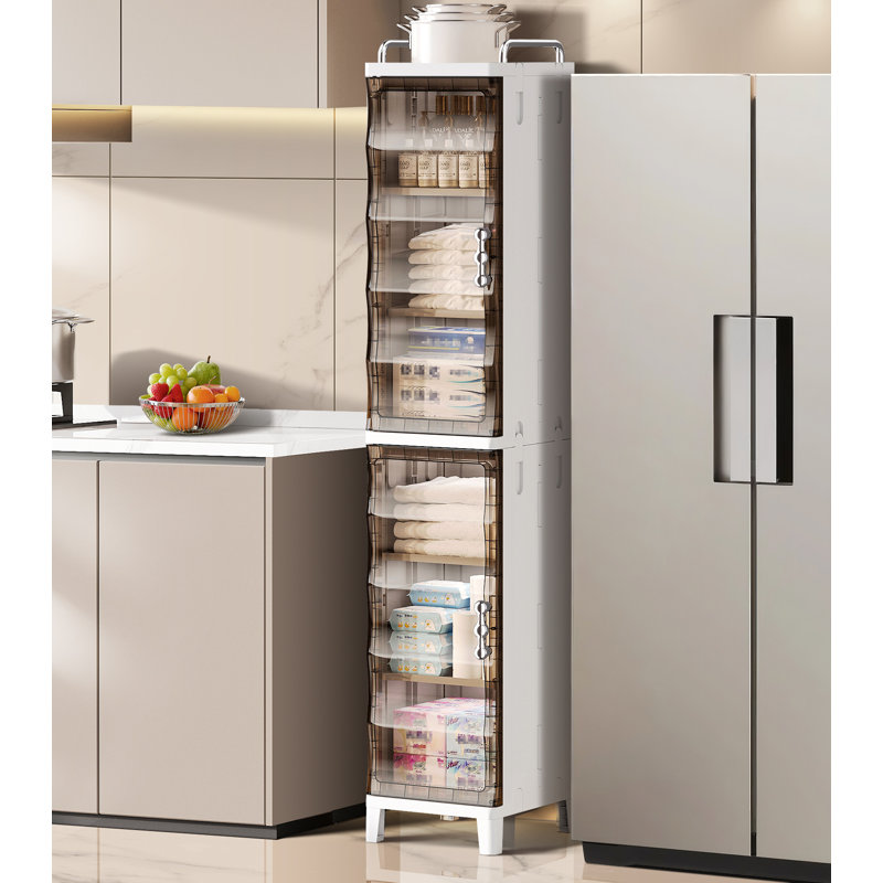 53.54" Tall Narrow Bathroom Storage Cabinet with Adjustable Shelves Plastic Slim Foldable Cabinet Save Space, Easy Assembly