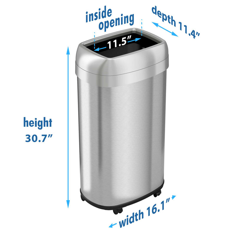 16 Gallon Silver Stainless Steel Wheeled Kitchen Trash Can