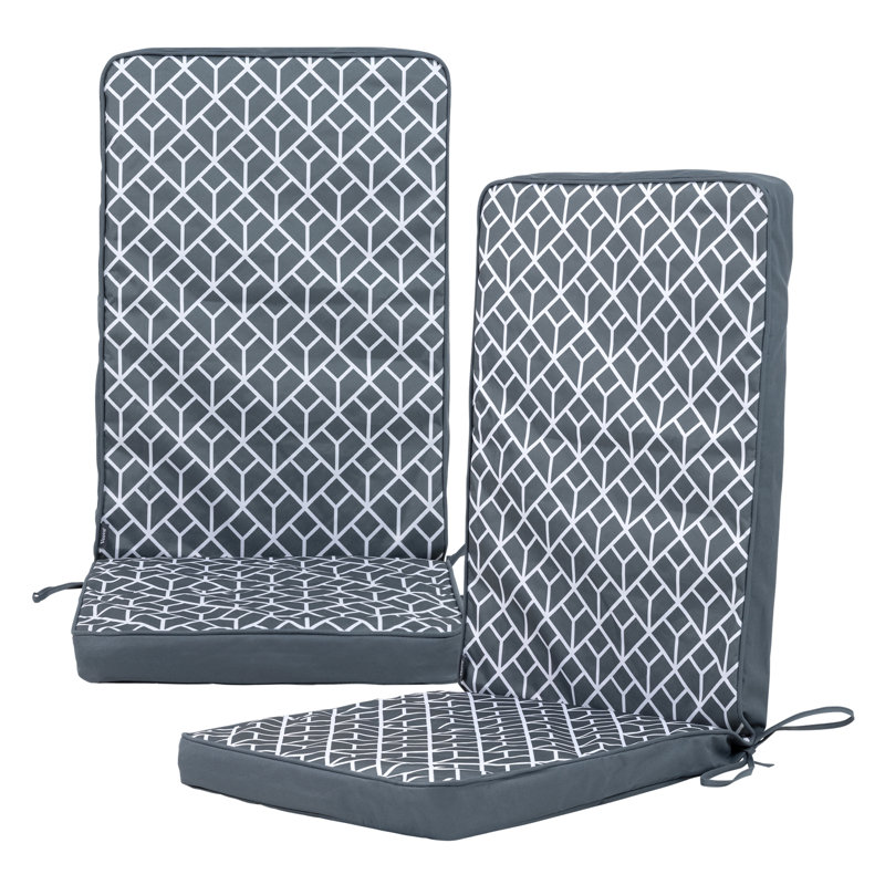 Geometric Print Outdoor High Back Seat Pad, Charcoal Grey