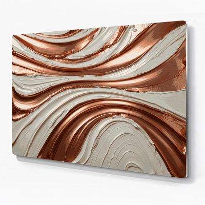 Horizontal Striped Copper Ivory Beige Metal Wall Art