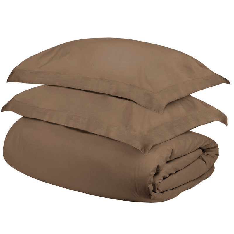 Ensemble de housse de couette 100% coton Loray, Housse de couette simple + 2 taies d'oreiller, Taupe