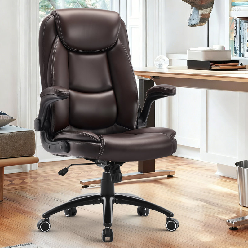 Ergonomic Executive Office Chair, Adjustable Height & Flip-up Armrests, Brown