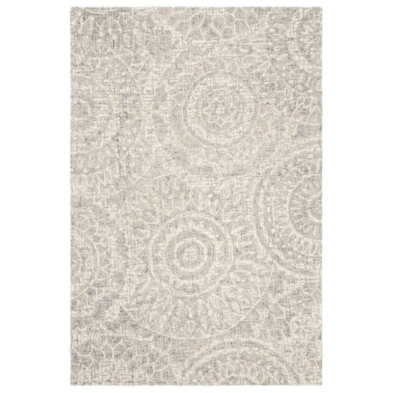 Tapis ivoire / gris en laine touffeté à la main Salerna, Rectangle 2 pi x 3 pi
