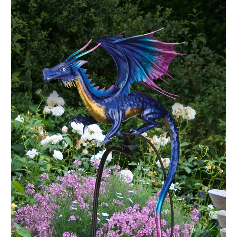 Kitchka 41" Metal Dragon Rocker Garden Stake with Colorful Hand Painted Finish and Weather Resistant Coating, Purple