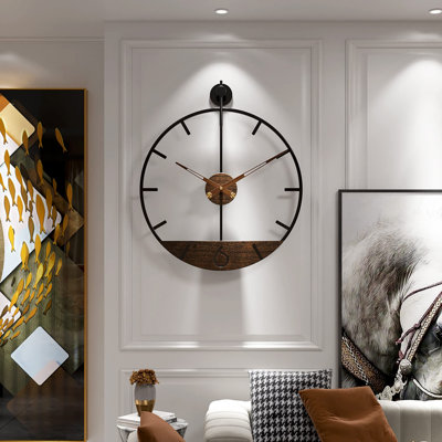 Horloge murale moderne à cadran, grande horloge murale silencieuse à cadre métallique simple, décoration d'étude, idée de cadeau fait à la main, (noyer)