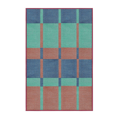 Tapis vert/brun/bleu à motif