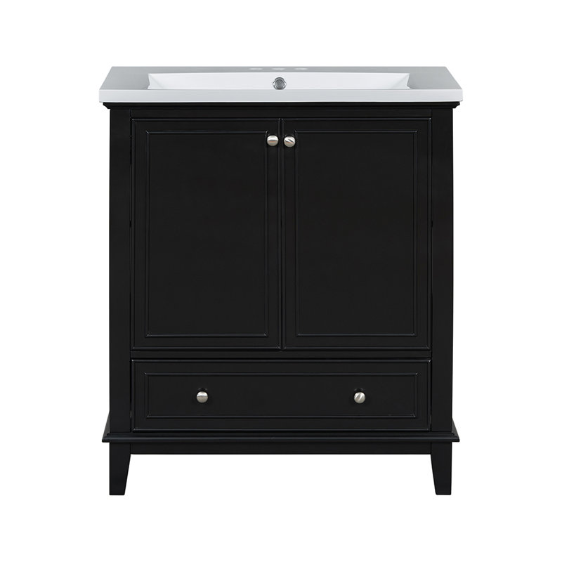 Armoire de salle de bain multifonctionnelle avec portes et tiroir, Noir, noir, noir, noir