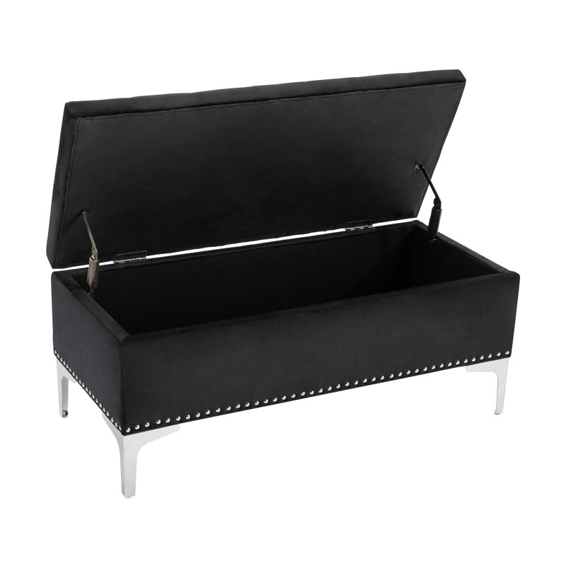 Banc de rangement avec repose-pieds en velours Spearman, Noir