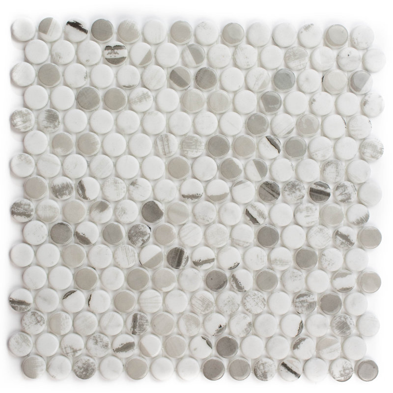 Eterna Penny 12"x12" Recycled Glass Mosaic Tile, Alaia