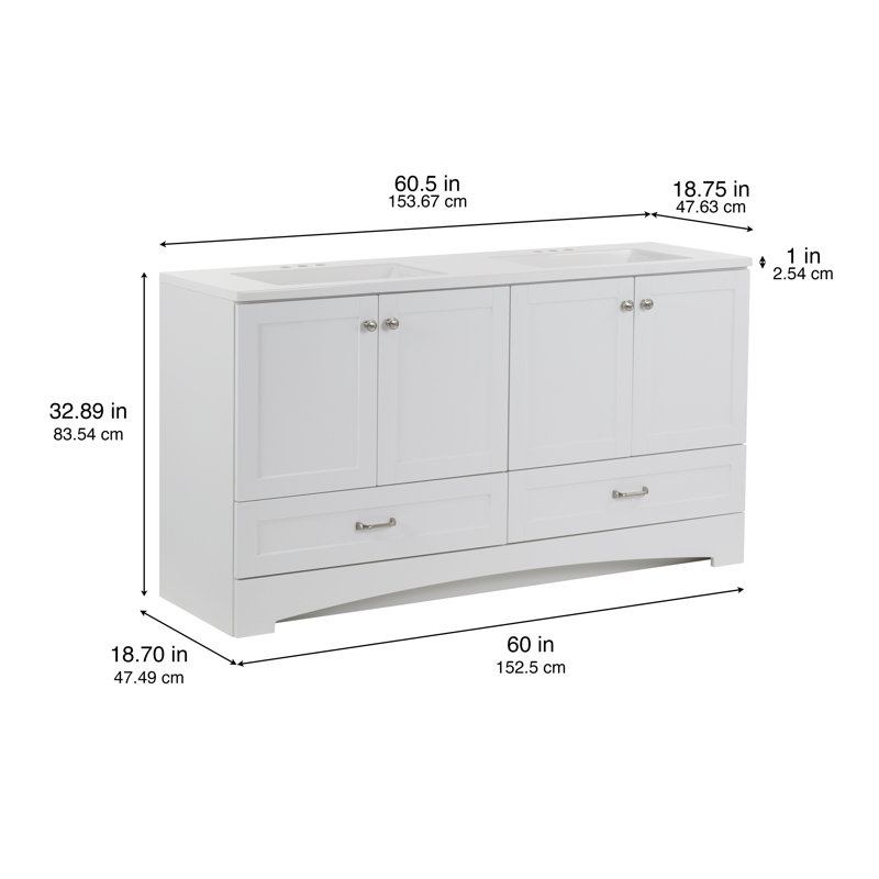 Emlyn 60.50" Double Bathroom Vanity with 2 Cabinets, 2 Drawers, and Cultured Marble Vanity Top, White