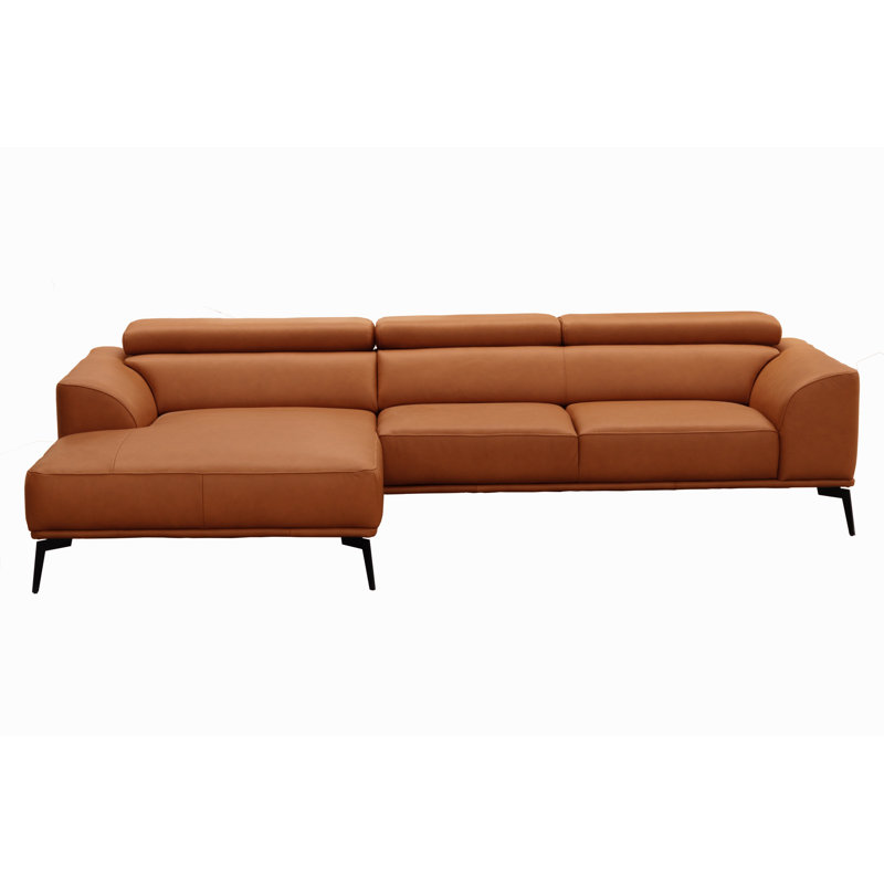 Blagovesta Genuine Semi-Aniline Leather Corner Sofa with Upholstered Frame, Cognac, Left Hand Facing