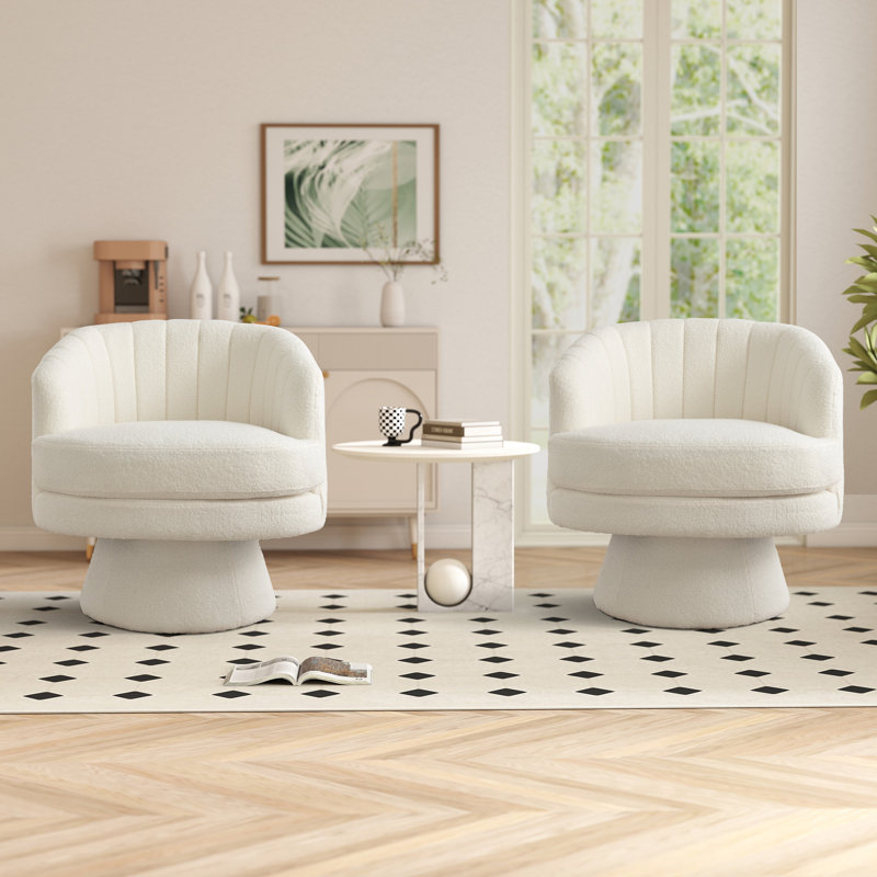 29" Wide Modern Comfortable Upholstered Swivel Arm Barrel Chair