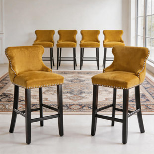 Ensemble de 6 tabourets de bar en velours à oreilles