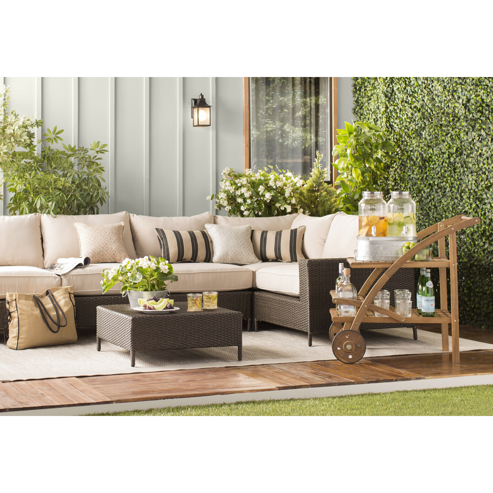 Millom Taupe Cream Outdoor Rug, Rectangle 5'3" x 7'7"