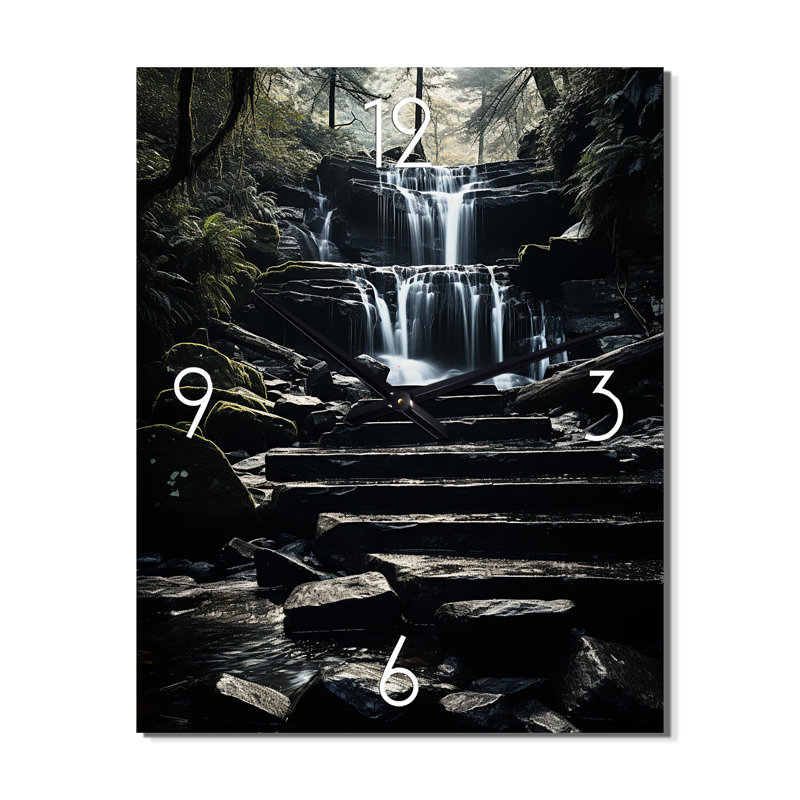 Grey Waterfall Cascading Reflections - Landscapes Wall Clock Oversized, Medium