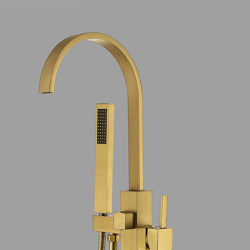 Classical Single-Handle Freestanding Tub Faucet With Hand Shower In, Brushed Brass