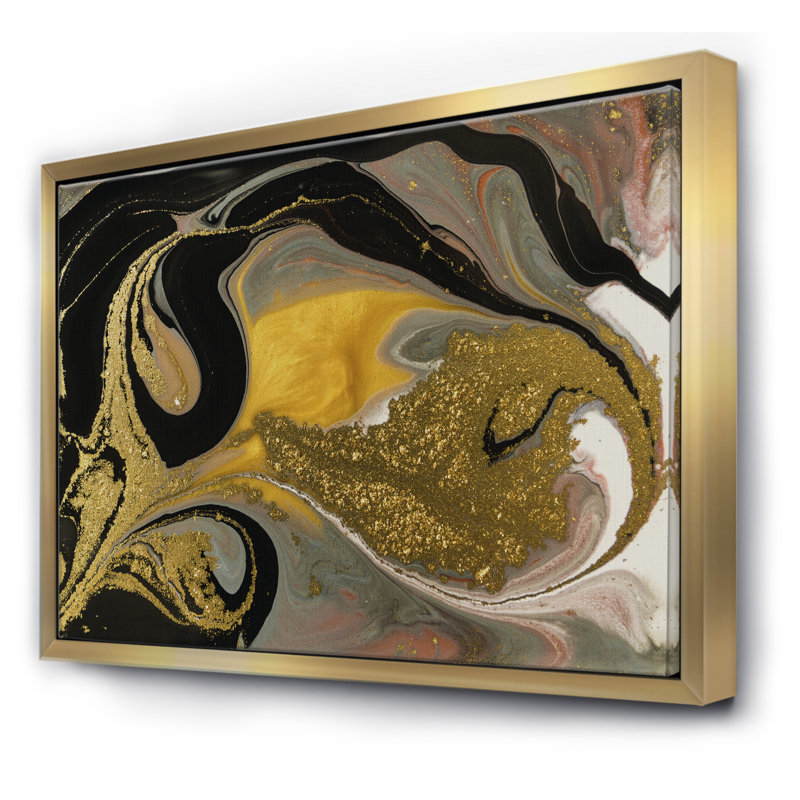 Marbré texture ondulée I - reproduction d'art sur toile, H 36 po x l 46 po x 1,5 po, Toile encadrée d'or