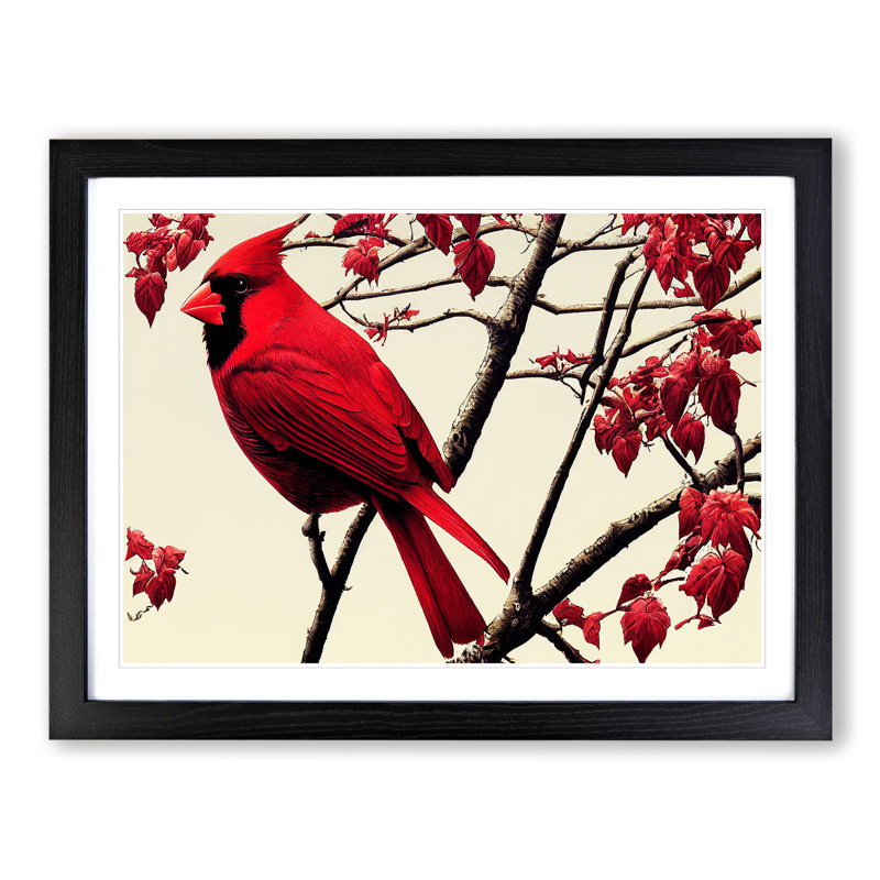 Cardinal Bird Vol.6 - Single Picture Frame Painting, 46cm H x 64cm W x 2cm D, Black Framed