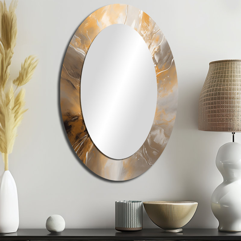 Gold And Silver Chromatic Essence II - Gold Modern Oval Wall Mirror, 36" x 24"