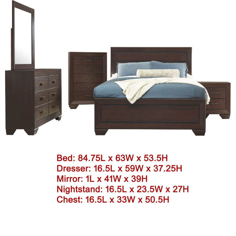 Ensemble de chambre à coucher grand format 5 pièces Bello, rainures encastrées, brun cacao foncé, Grand lit
