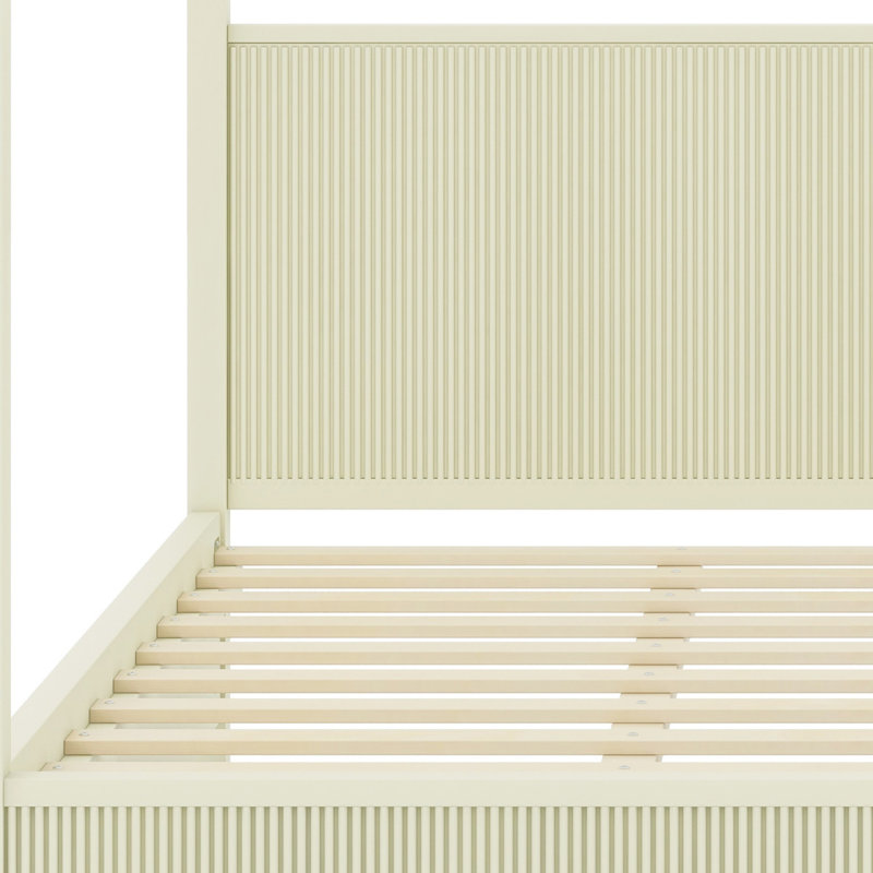 Lit plateforme à baldaquin en bois avec système de lattes de soutien, King, Beige