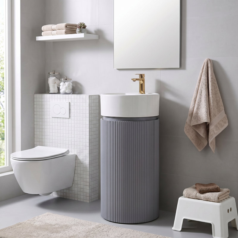 16'' Round Single Bathroom Vanity with Solid Surface Top, Gray