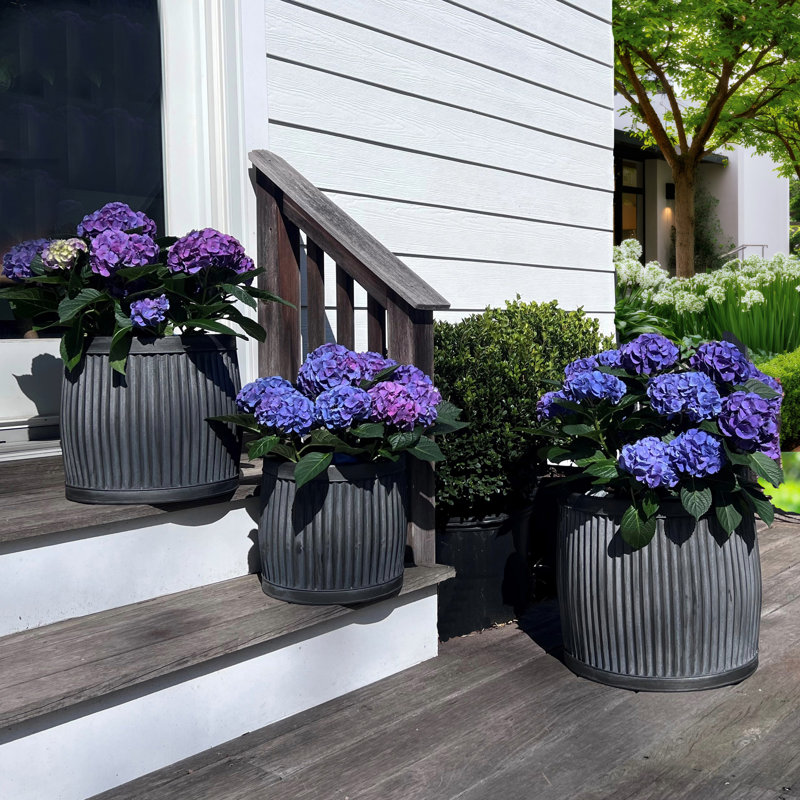Ensemble de pots à fleurs en métal galvanisé 3 pièces Armanno, Gris mat