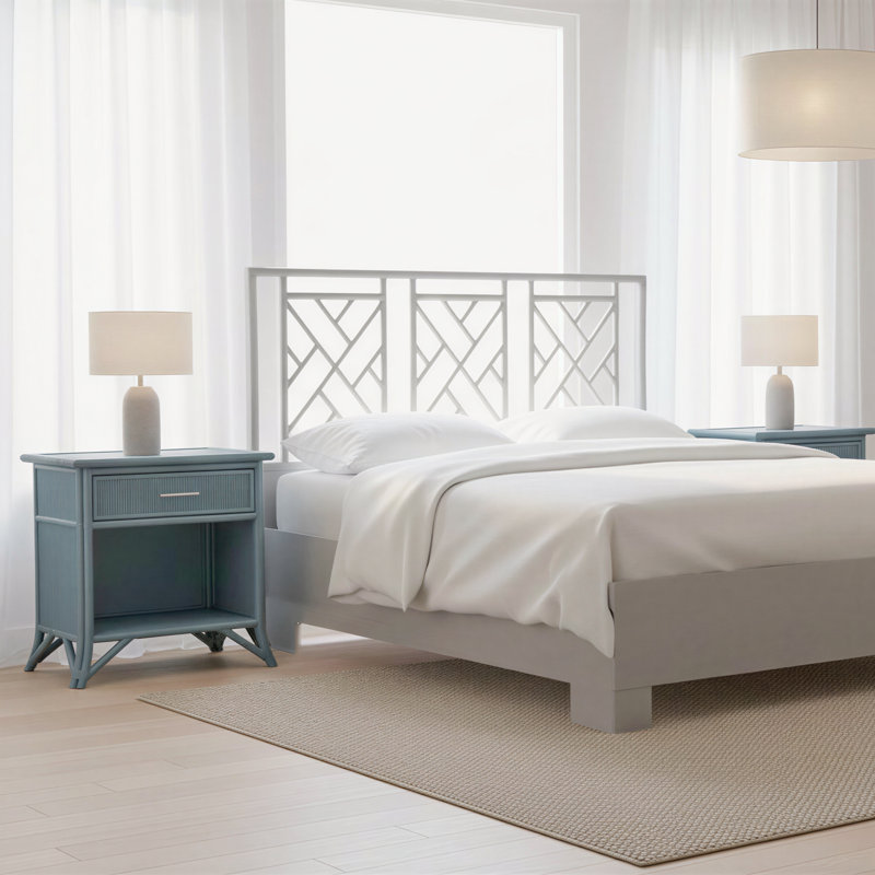 1 - Drawer Rattan Nightstand, Regatta Blue