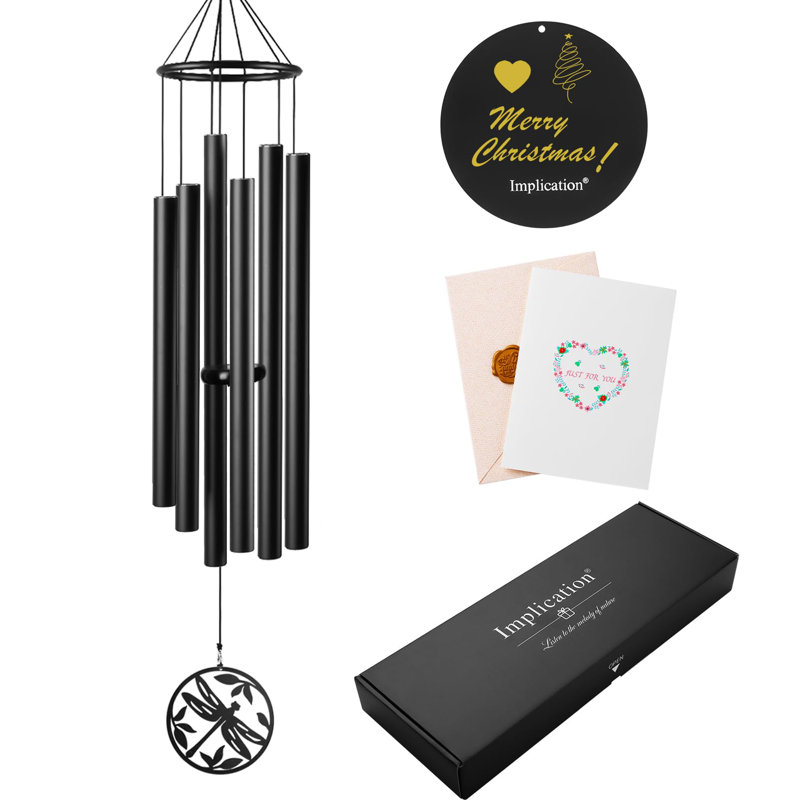 45" Black Aluminum Dragonfly Memorial Wind Chimes