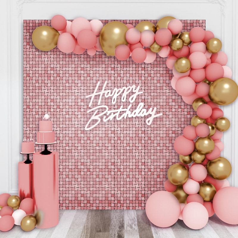 Shimmer Wall Backdrop noir à paillettes carrées et décorées pour mariage, anniversaire, fête, 36 panneaux, Noir
