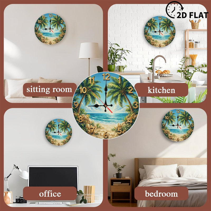 Tropical Beach Clock With Palms