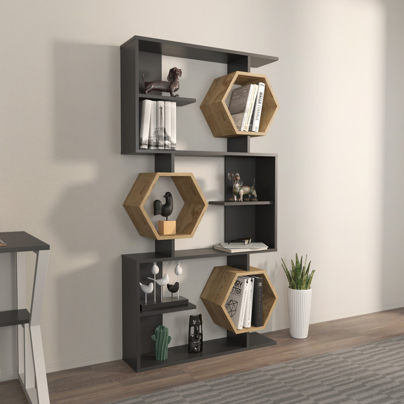 Lile 171cm H x 90cm W Bookcase, Black/Light Brown