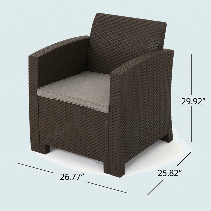 Ensemble de 2 fauteuils club d'extérieur en faux osier brun avec coussins imperméables beiges