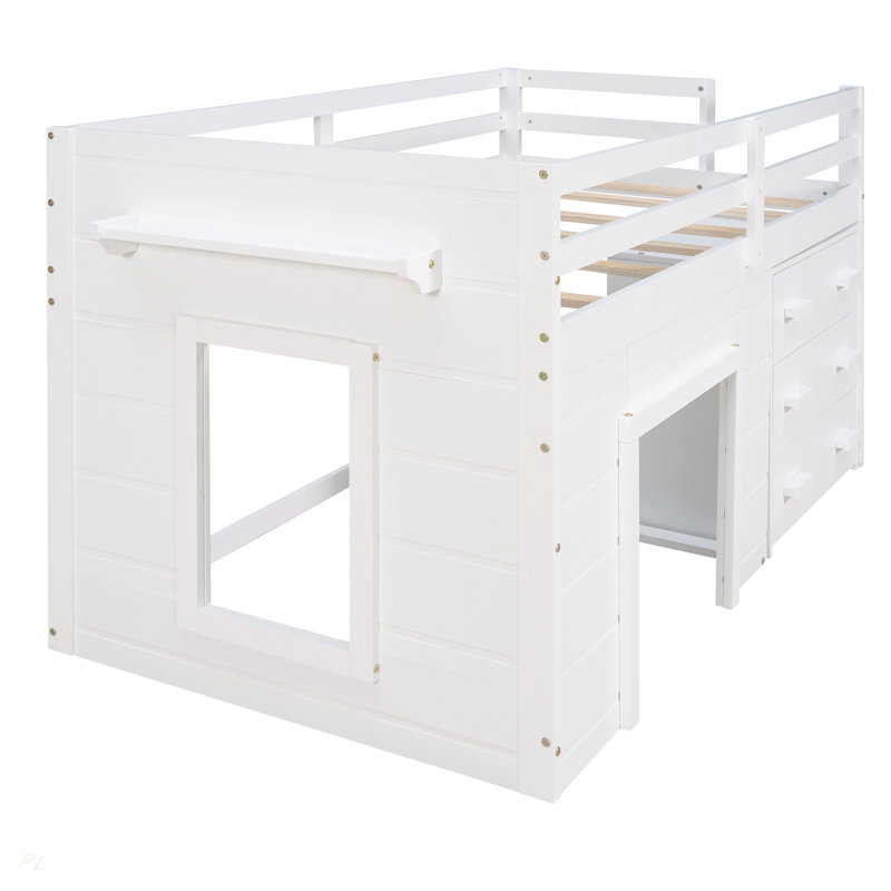Lit mezzanine simple avec armoire et tablette, Blanc