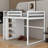 Wood Full Size Loft Bed With Wardrobe, Shelves And LED Light-1908517608