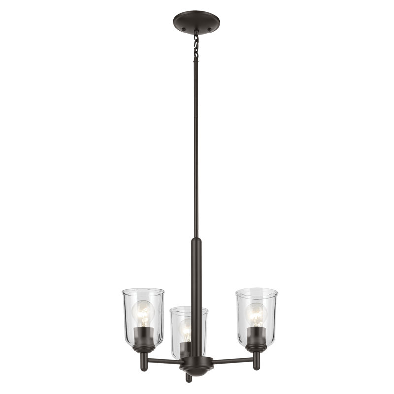 Mini-lustre 3 lumières 15,25 "avec verre transparent, Bronze