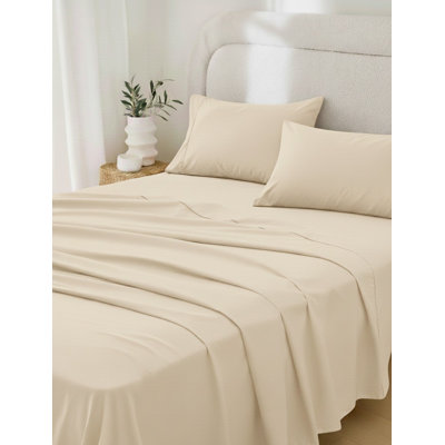 Rug Branch California Cotton Club 4 PC Queen Sheet Set – 600 Thread Count, 100% Long-Staple Cotton, Fits Thick Mattresses, Soft Sateen Weave, Breathable, Durable, Machine Washable – Ivory