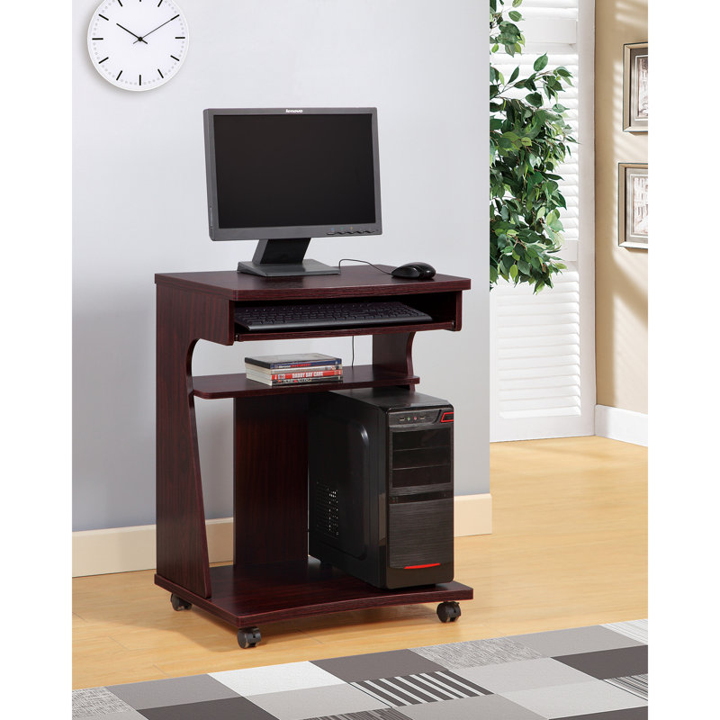 Utility Cart Microwave Cart Kitchen Cart Computer Cart one gliding shelf two shelves rounded corners mobile on rolling castor wheels red cocoa espresso color