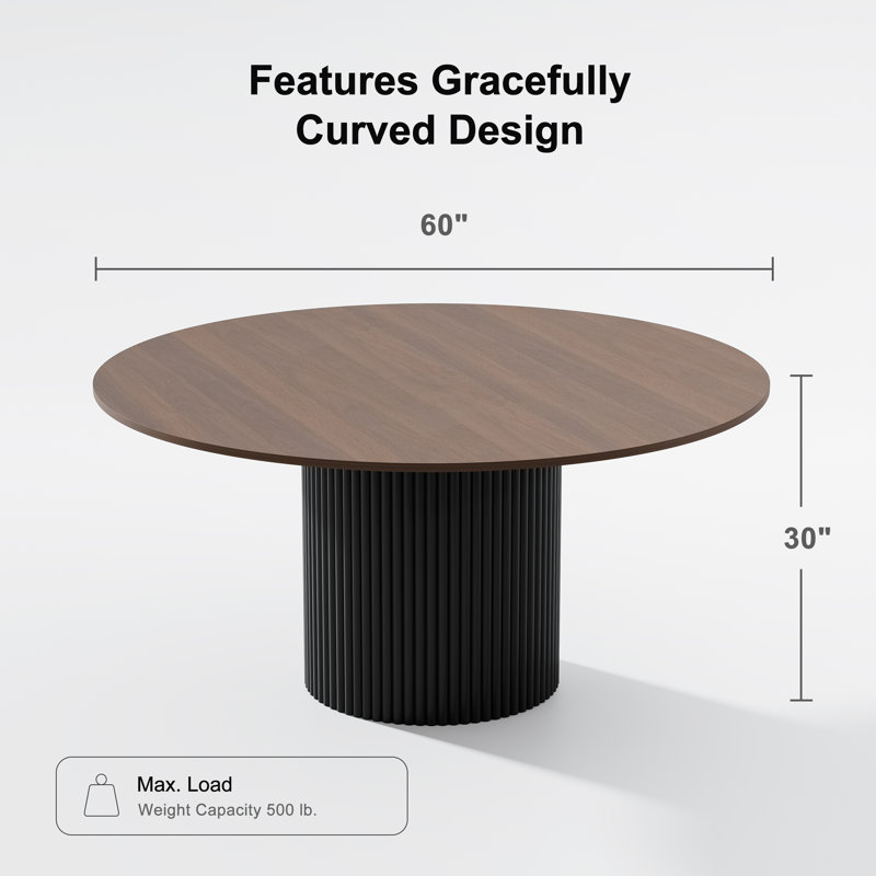 Soild Dining Table Round Kitchen Table, Brown Wood, 30"H x 60"L x 60"W